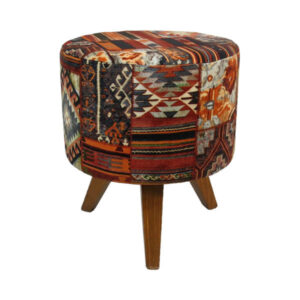 Traditioneller persischer Hocker mit Holzbeinen und Samtstoff, Pamir