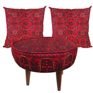 Traditionelles Samt-Hocker & Kissen-Set, inspiriert von persischer Kunst