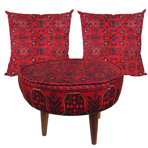 Traditionelles Samt-Hocker & Kissen-Set, inspiriert von persischer Kunst