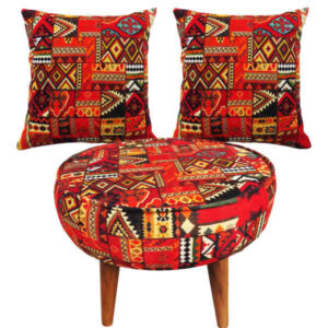 Traditionelles Samt-Hocker & Kissen-Set, inspiriert von persischer Kunst