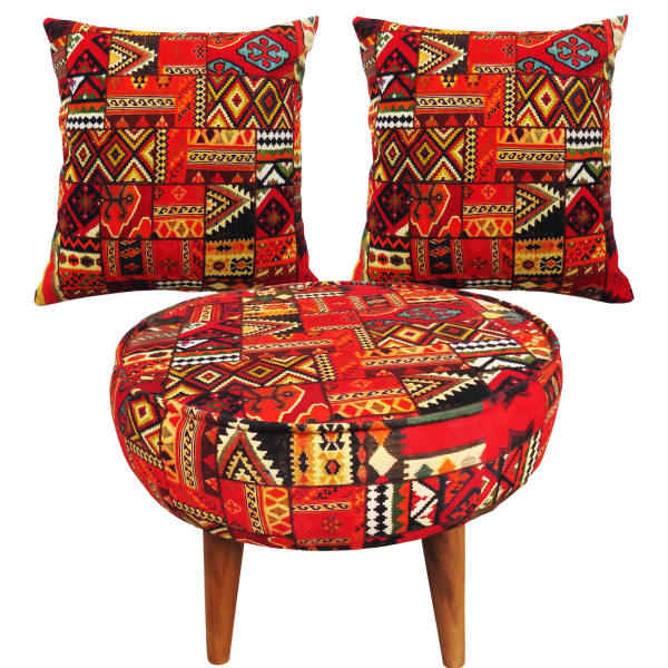 Traditionelles Samt-Hocker & Kissen-Set, inspiriert von persischer Kunst