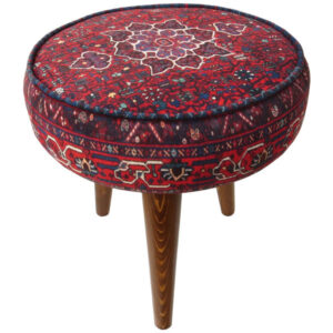 Traditioneller roter persischer Hocker mit Holzbeinen und Samtstoff, Art