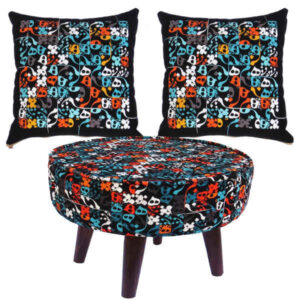 Eklektisches Samt-Hocker & Kissen-Set, inspiriert von persischer Kunst