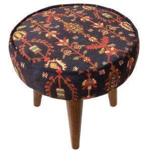 Traditioneller roter persischer Hocker mit Holzbeinen und Samtstoff, Art