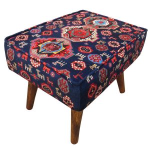 Traditioneller persischer Hocker mit Holzbeinen und Samtstoff MO4