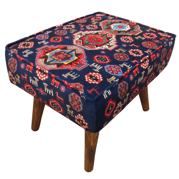 Traditioneller persischer Hocker mit Holzbeinen und Samtstoff MO4