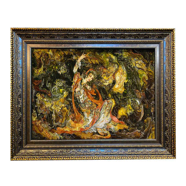Handgeknüpfter persischer Wandteppich aus Tabriz, der die Miniatur von Soroosh Alam darstellt