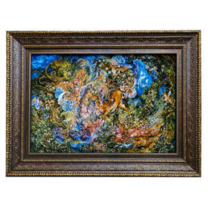 Handgeknüpfter persischer Wandteppich aus Tabriz, der die Miniatur von Hasti darstellt