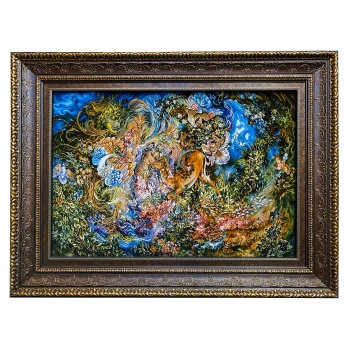 Handgeknüpfter persischer Wandteppich aus Tabriz, der die Miniatur von Hasti darstellt