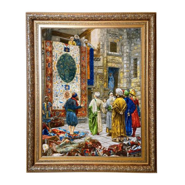 Handgeknüpfter persischer Bildteppich aus Tabriz, der den Basar von Kairo darstellt