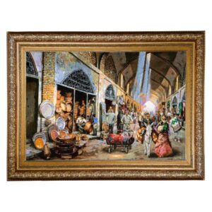 Handgeknüpfter persischer Bildteppich aus Tabriz, der den Basar der Kupferschmiede darstellt