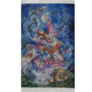 Handgeknüpfter persischer Wandteppich aus Tabriz, der die Miniatur von Morning Bloom darstellt