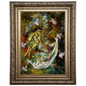 Handgeknüpfter persischer Wandteppich aus Tabriz, der Miniatur Ahu darstellt