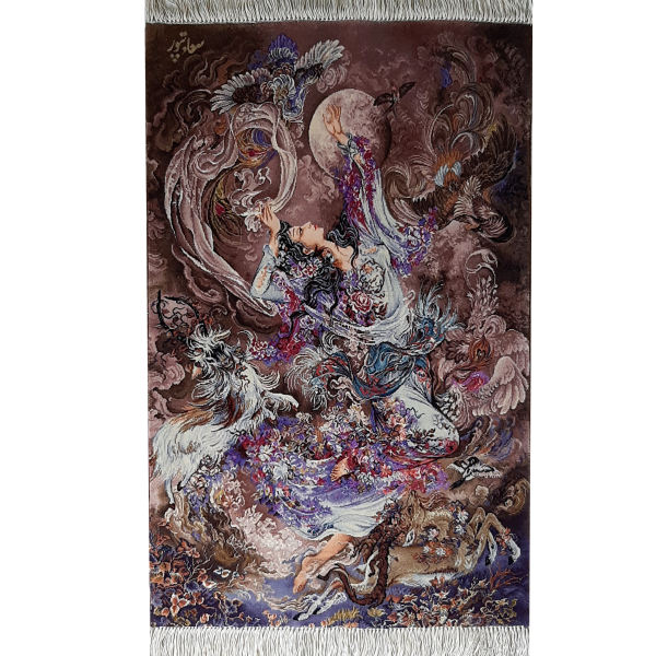 Handgeknüpfter persischer Wandteppich aus Tabriz, der die Miniatur von Sobghahi darstellt