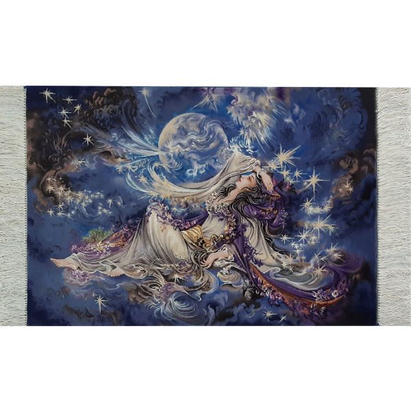 Handgeknüpfter persischer Wandteppich aus Tabriz, der die Miniatur von Foroq darstellt