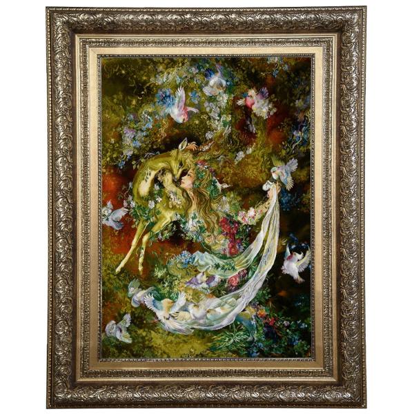 Handgeknüpfter persischer Wandteppich aus Tabriz, der Miniatur Ahu darstellt