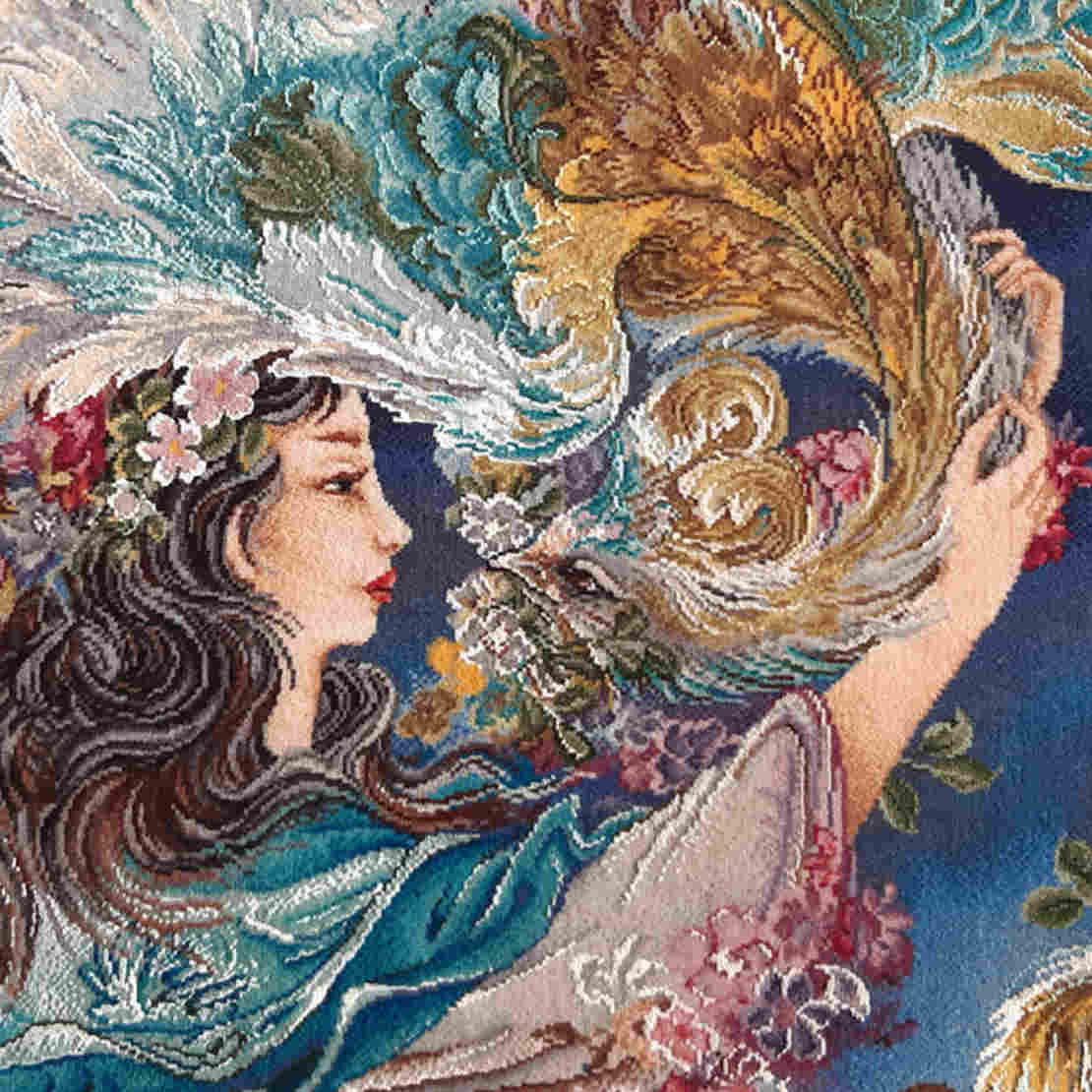 Handgeknüpfter persischer Wandteppich aus Tabriz, der die Miniatur von Delnvaz darstellt