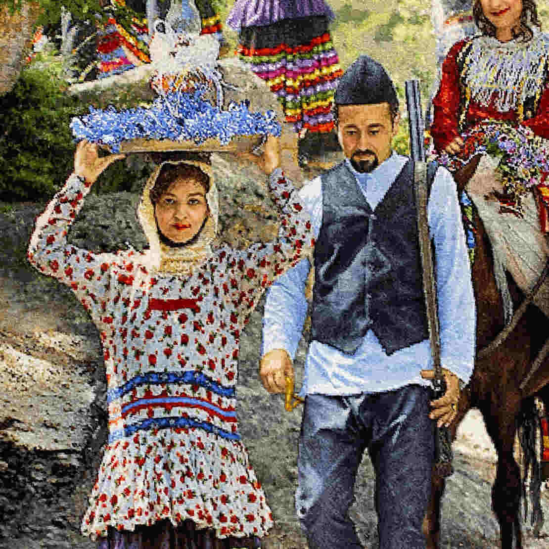 Handgeknüpfter persischer Bildteppich aus Tabriz, der Jahaz darstellt