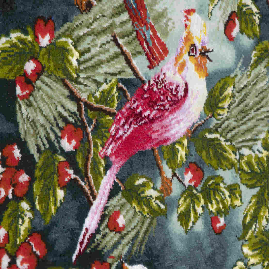 Handgeknüpfter persischer Bildteppich aus Tabriz, der rote Vögel darstellt