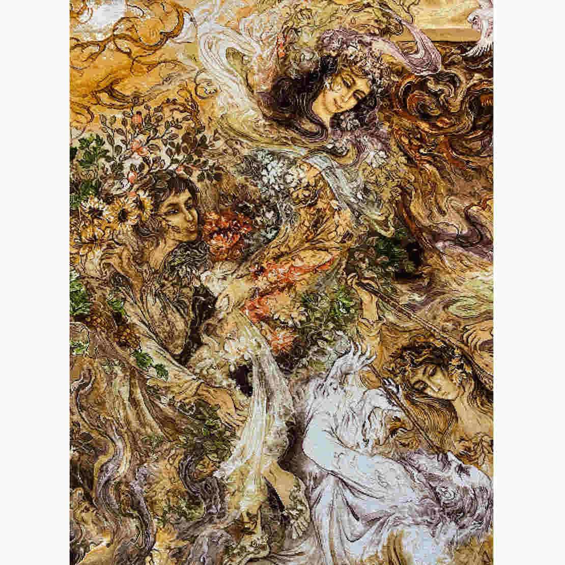 Handgeknüpfter persischer Wandteppich aus Tabriz, der eine Miniatur darstellt