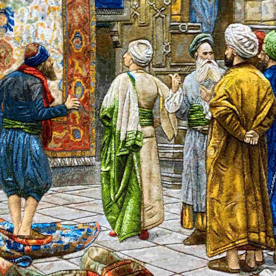 Handgeknüpfter persischer Bildteppich aus Tabriz, der den Basar von Kairo darstellt