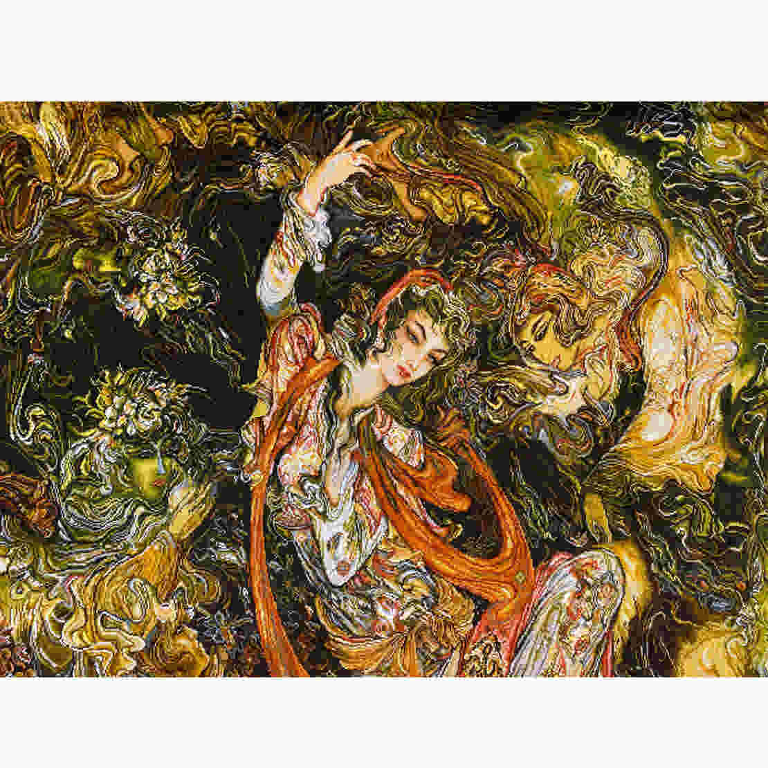 Handgeknüpfter persischer Wandteppich aus Tabriz, der die Miniatur von Soroosh Alam darstellt