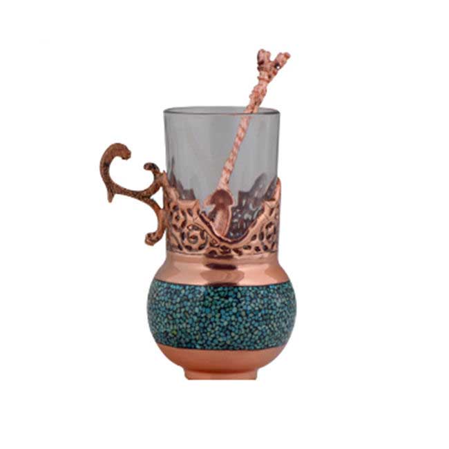 Handgefertigtes persisches Tee- und Kaffeeset aus Kupfer – Türkis eingelegt