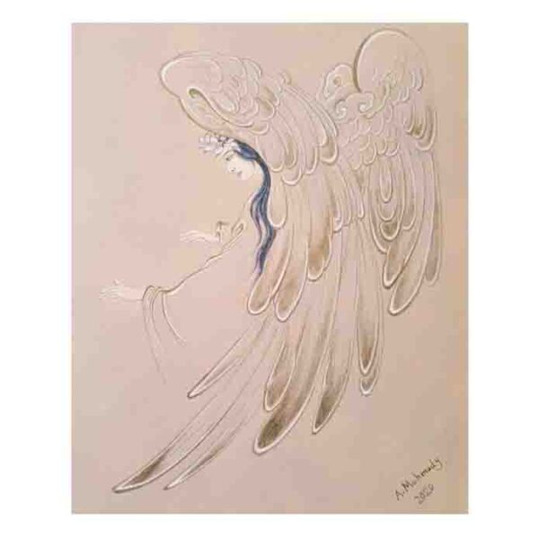 Original persische Miniaturkunstmalerei: Aquarell - Engelrufer