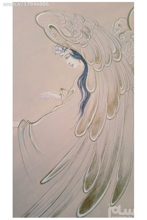 Original persische Miniaturkunstmalerei: Aquarell – Engelrufer