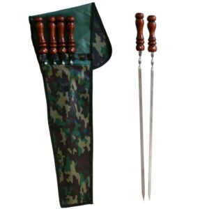 Set aus sechs Stahlspießen mit Holzgriff & Abdeckung für Kebab und Grillen