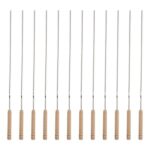 Set aus zwölf Stahlspießen mit Holzgriff für Kebab und Grillen