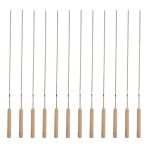 Set aus zwölf Stahlspießen mit Holzgriff für Kebab und Grillen