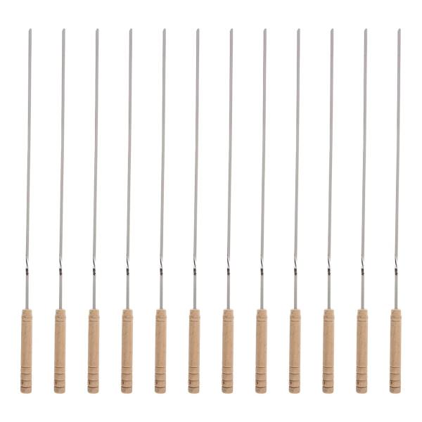 Set aus zwölf Stahlspießen mit Holzgriff für Kebab und Grillen