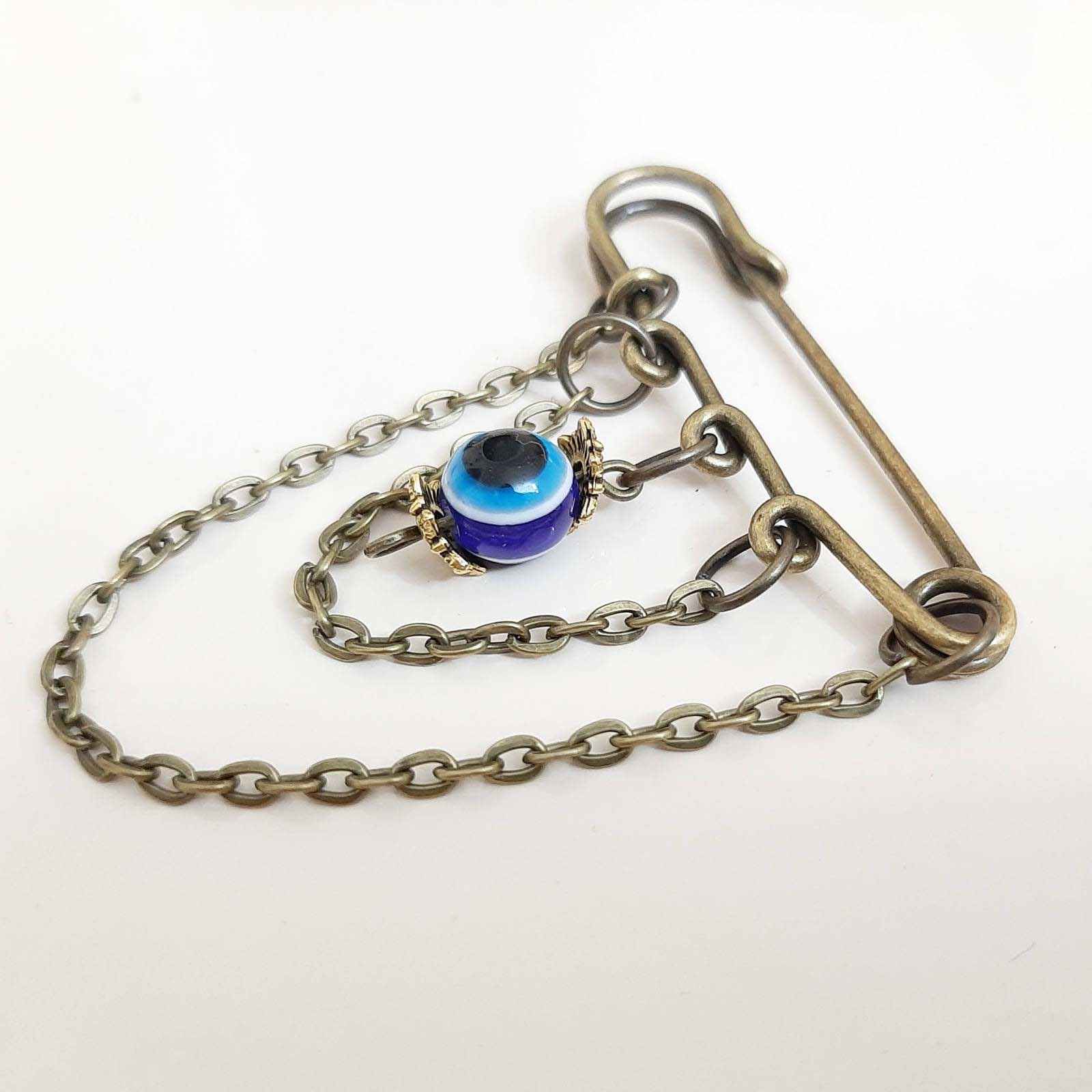 Blaue Evil Eye Safety Pin Brooch – Schützendes Amulett