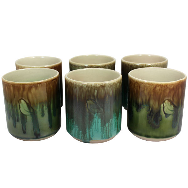 Künstlerische Keramiktasse - Set mit 6 Tassen mit Tropfenglasur-Muster, Vogelmodell