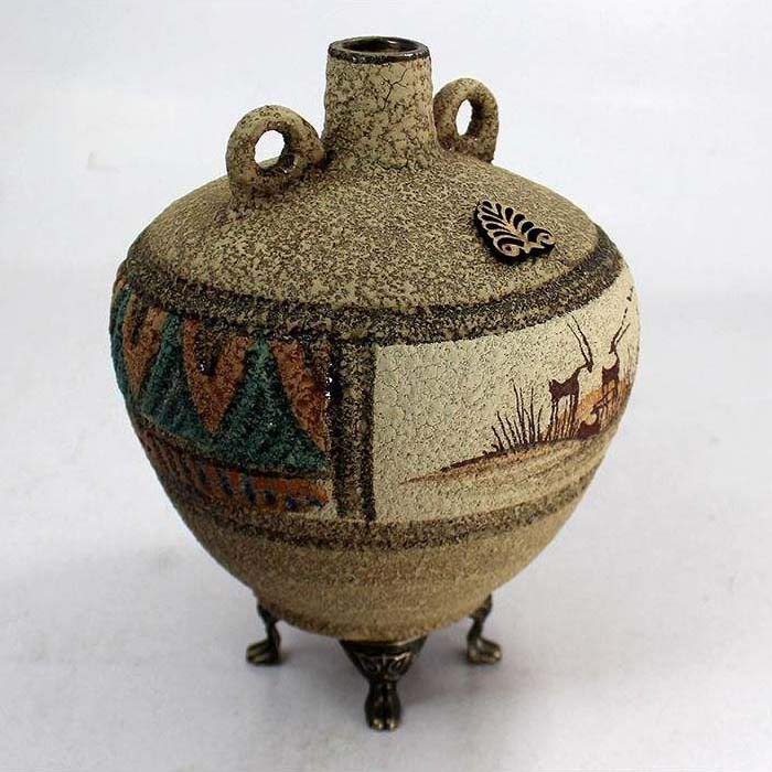 Handgefertigte dekorative persische Töpfervase mit Kunstmotiv Antik