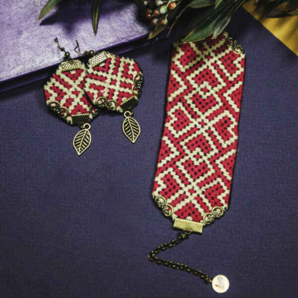 Persisches Besticktes Armband & Ohrring-Set Rot