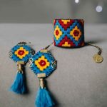 Persisches Besticktes Armband & Ohrring-Set Blauer Himmel