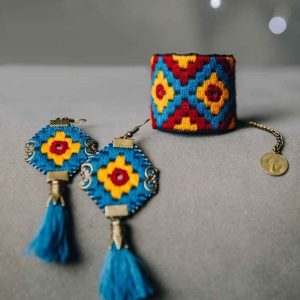 Persisches Besticktes Armband & Ohrring-Set Blauer Himmel