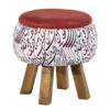 Runder Samt-Hocker mit Holzbeinen, inspiriert von persischer Kunst, Kalligrafie