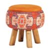 Runder Samt-Hocker mit Holzbeinen, inspiriert von persischer Kunst, Orange