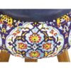 Runder Samt-Hocker mit Holzbeinen, inspiriert von persischer Kunst, Blau