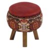 Runder Samt-Hocker mit Holzbeinen, inspiriert von persischer Kunst, Rot