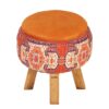 Runder Samt-Hocker mit Holzbeinen, inspiriert von persischer Kunst, Orange