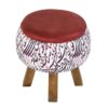 Runder Samt-Hocker mit Holzbeinen, inspiriert von persischer Kunst, Kalligrafie