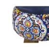 Runder Samt-Hocker mit Holzbeinen, inspiriert von persischer Kunst, Blau