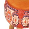 Runder Samt-Hocker mit Holzbeinen, inspiriert von persischer Kunst, Orange
