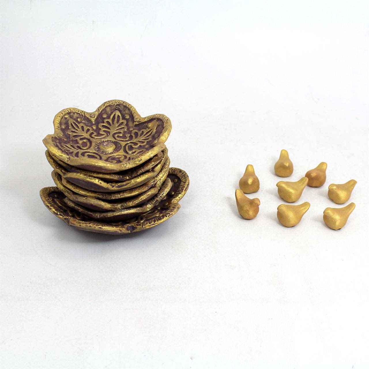 Elegantes Töpfer Haft-sin Set für Nowruz Persisches Neujahr Vogel