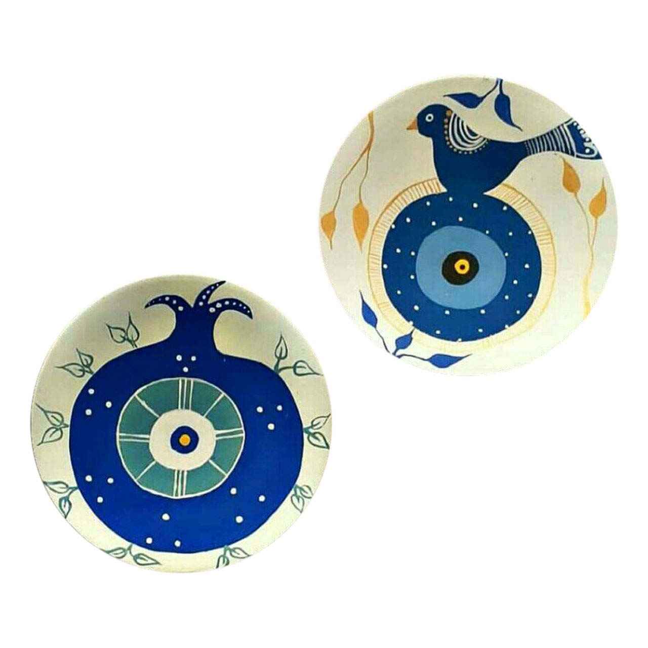Handgemalter dekorativer Keramikteller blauer Vogel