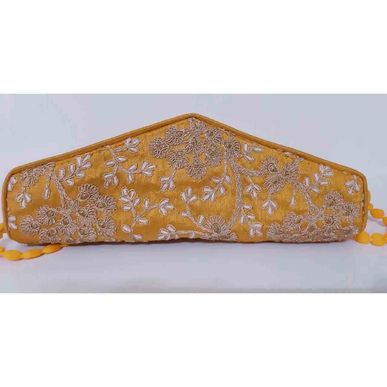 Bestickte Clutch-Handtasche mit goldenem Blumenmotiv – A4